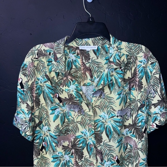 JANE + DELANCEY Women set Green Jungle Print Button Down Shirt XL Animals Zebra - Picture 4 of 17